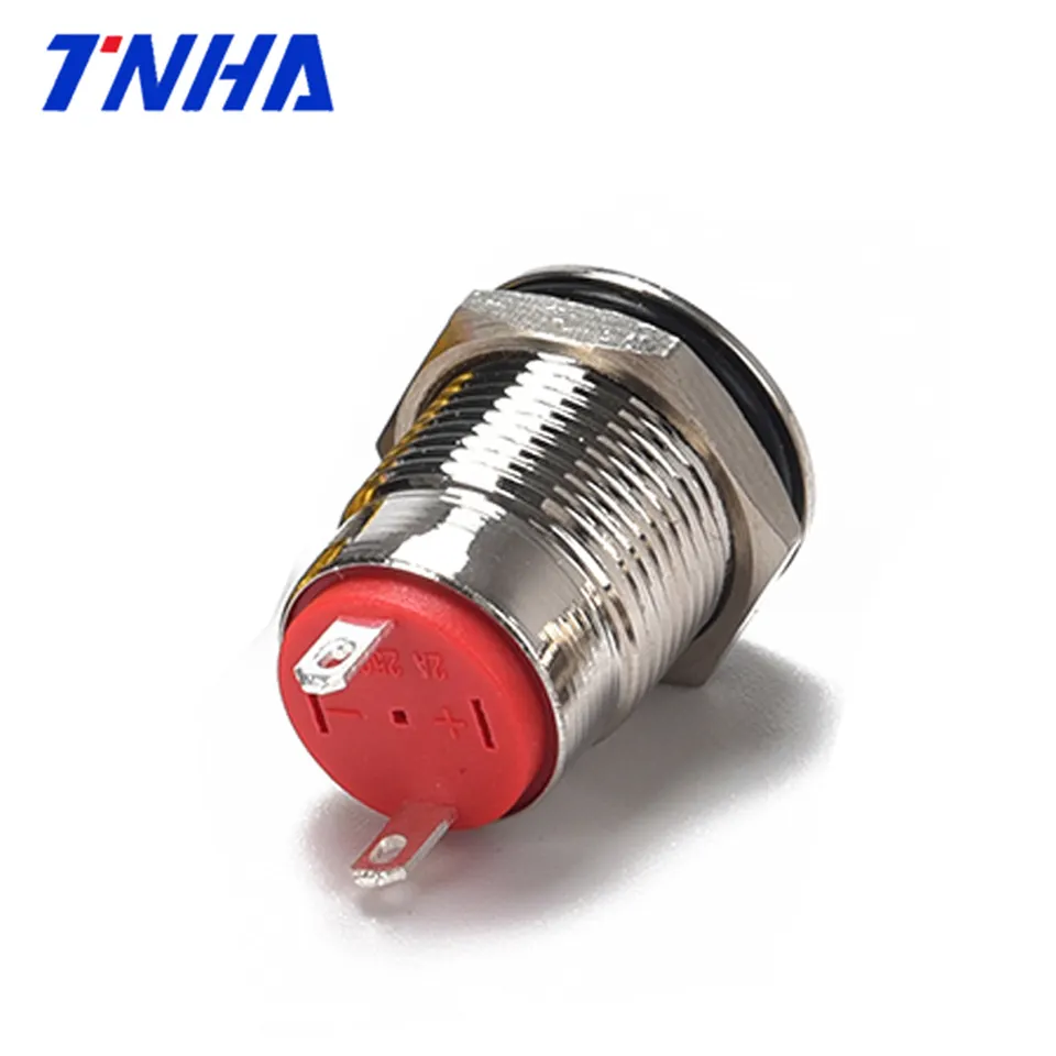 TH12A-G10F DC12V- 36V IP65 12mm 2 Pin Waterproof Flat Metal Push Button Latching Pushbutton Switch