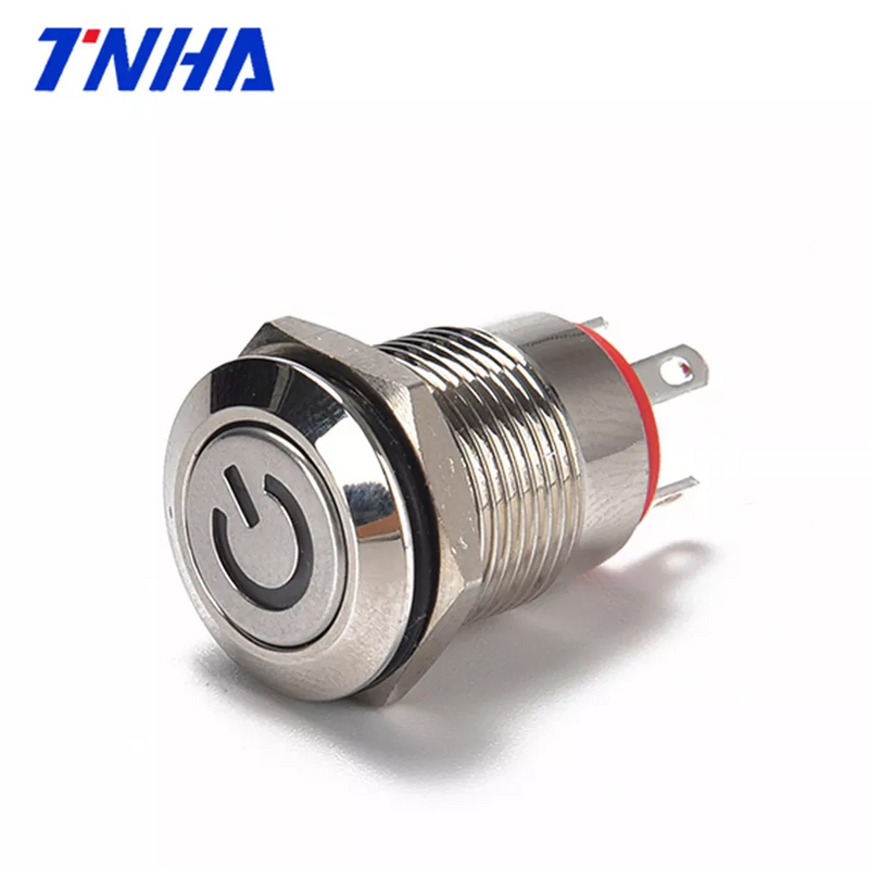 TH12A-P10FDY DC 12V-36V IP65 12mm Waterproof Flat Led Illuminated Metal Push Button Power Momentary Pushbutton Switch with Light