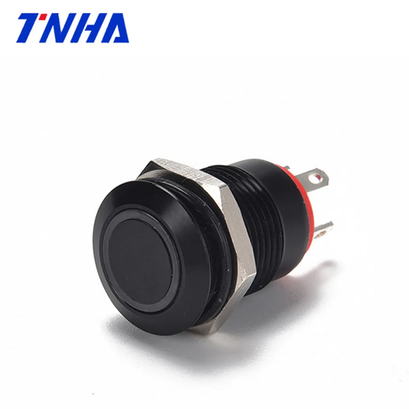 H12A-P10FE DC 12V-36V IP65 12mm Black Waterproof Flat Led Illuminated Metal Push Button