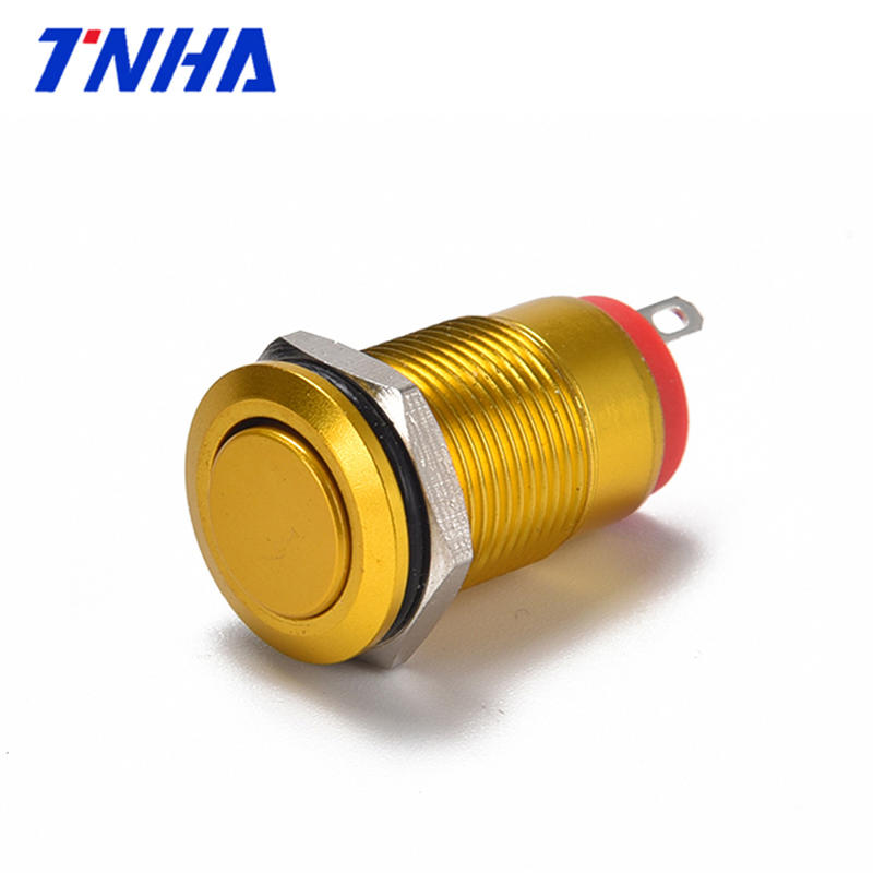 TH12A-G10FDY DC 12V-36V IP65 12mm Small Waterproof Hight Flat Led Metal Push Button Power Momentary Pushbutton Switch with Light