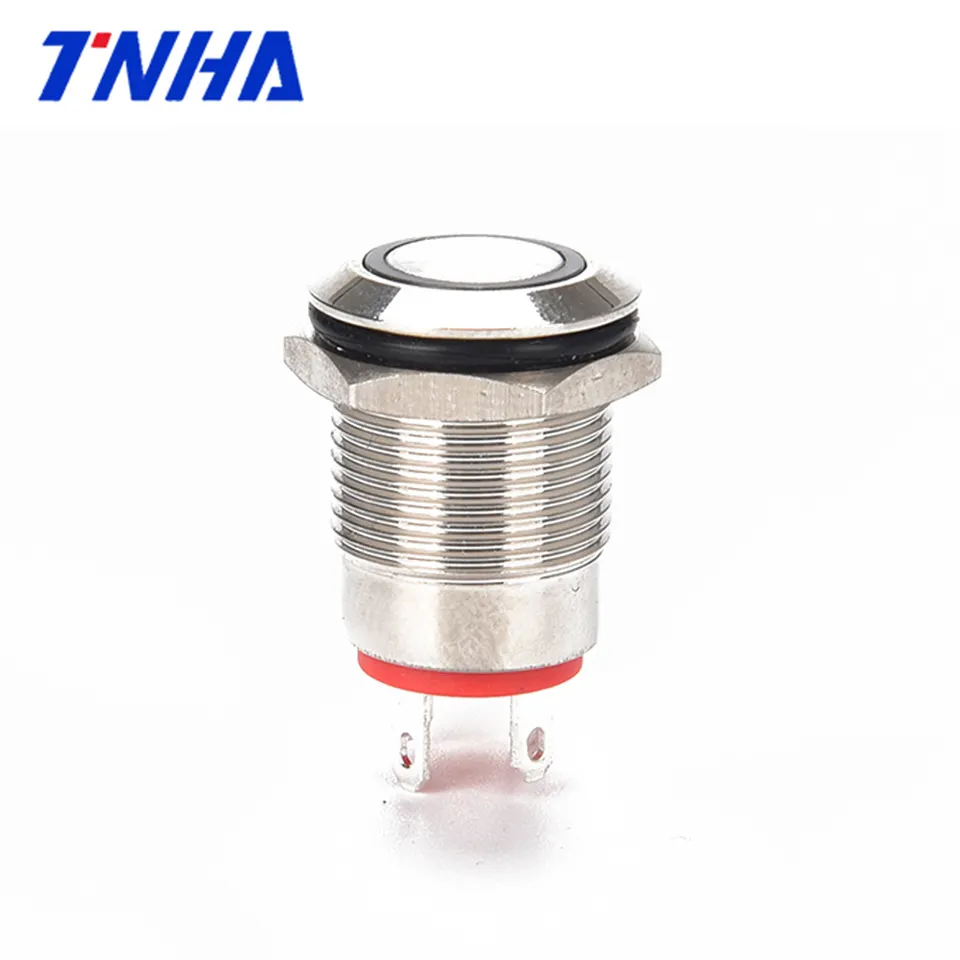 H12A-P10FE DC 12V-36V IP65 12mm Black Waterproof Flat Led Illuminated Metal Push Button